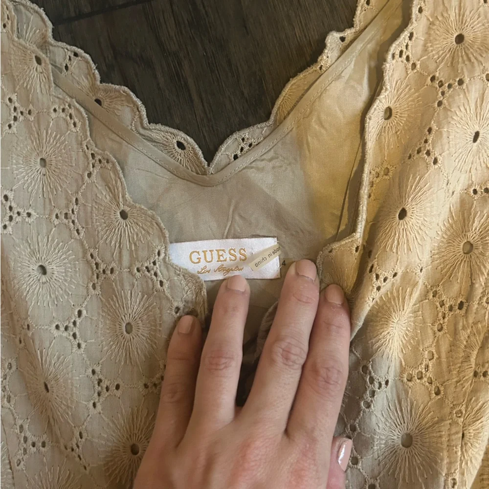 Guess Cream Eyelet Embroidered Lace-Up Dress Size 4 Feminine Chic - Picture 5 of 9